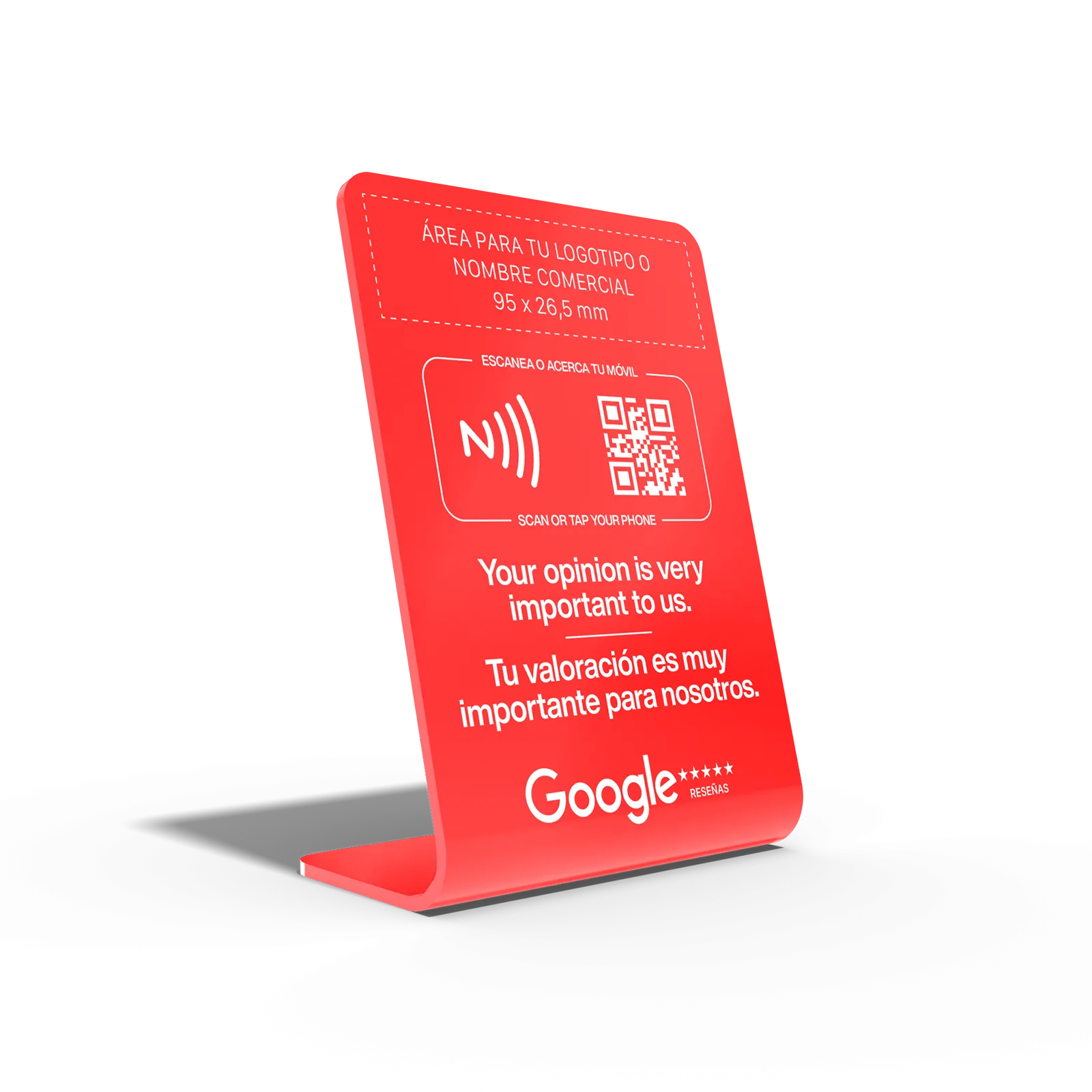 Placa de Reseñas Google Bilingüe con tu Logotipo