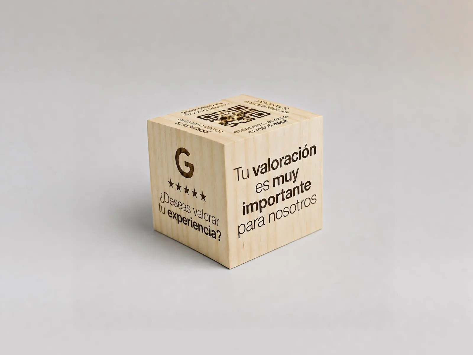 Cubo XL QR Reseñas Google con grabado láser. 2c2c0c.
